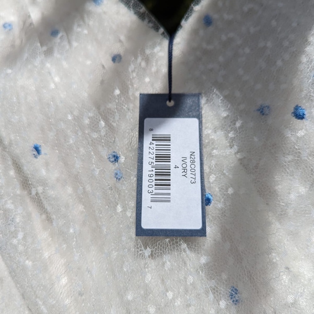 Marchesa Notte NWT - white ruffle dress with embroidered light blue polka dots - Picture 4 of 7